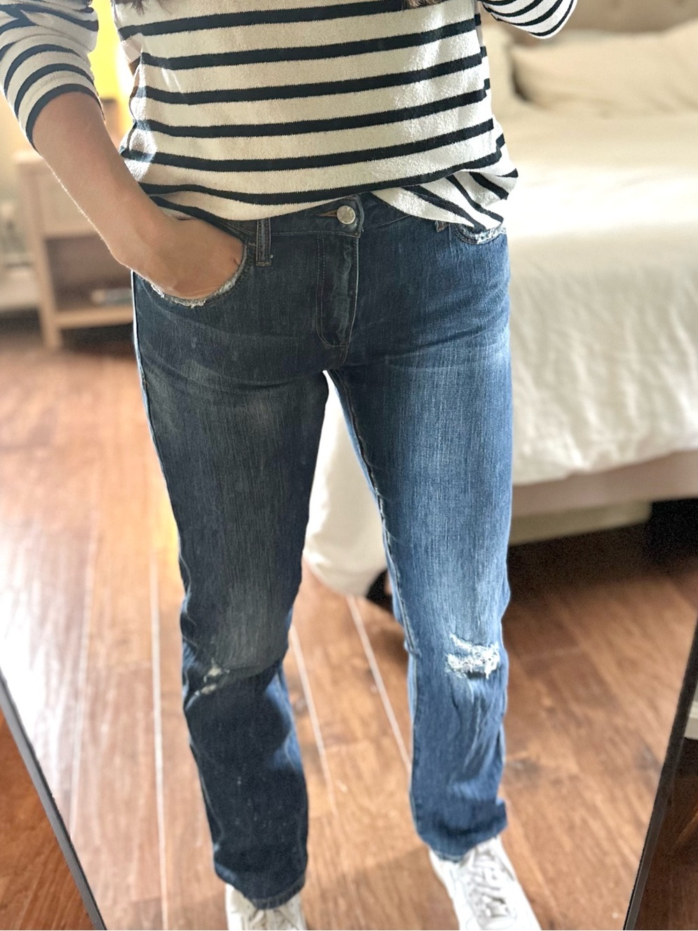 Pilcro slim boyfriend crop jean | medium wash | size 28 | Anthropologie